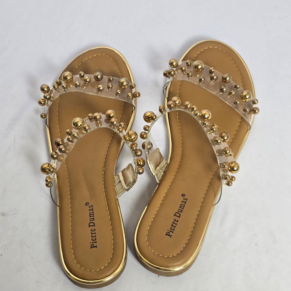 Pierre Dumas Sense-2 Gold Studded Clear Strap Slide Sandals Womens 9 - Picture 4 of 6
